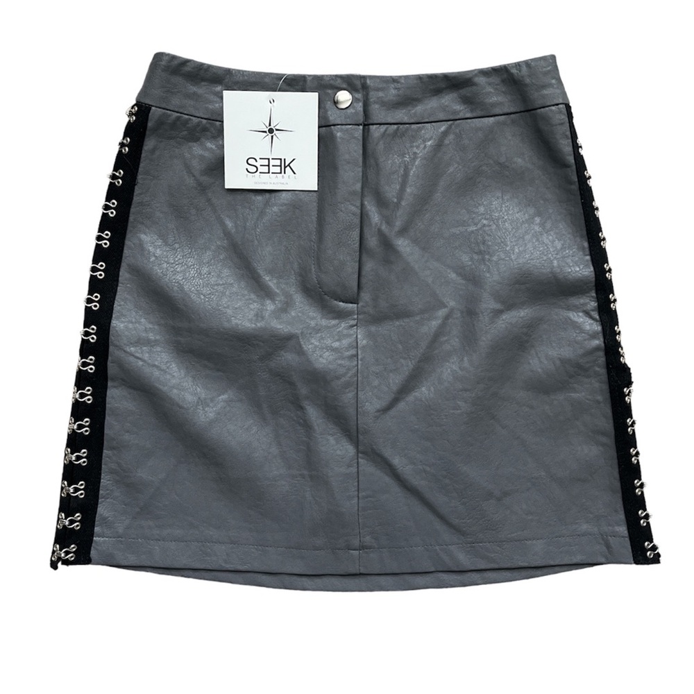 SEEK THE LABEL gray vegan leather hook-side skirt size small new with tags NWT